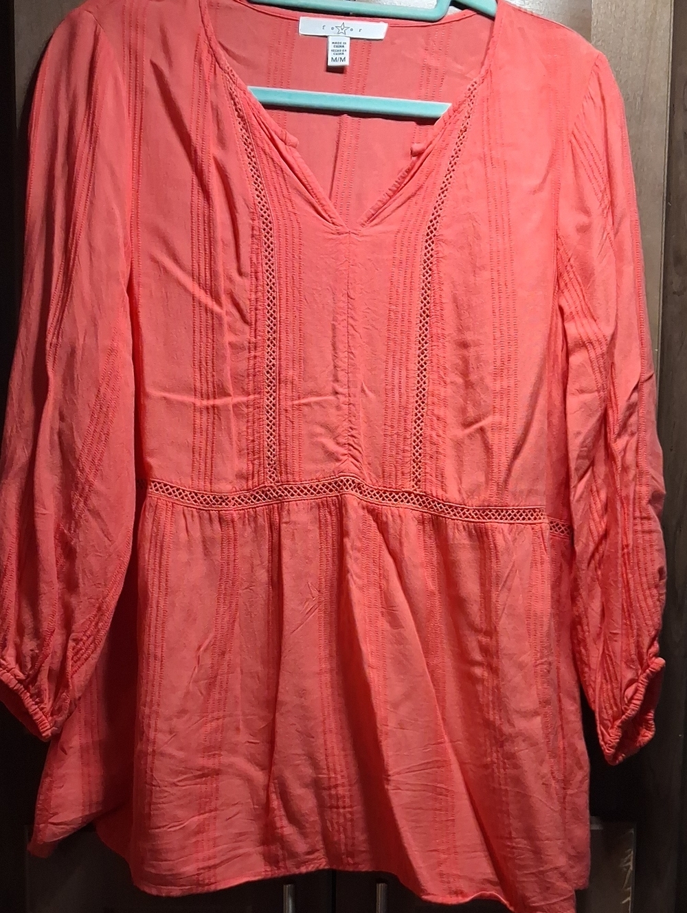Fever Coral Crochet-Trim V-Neck Tunic